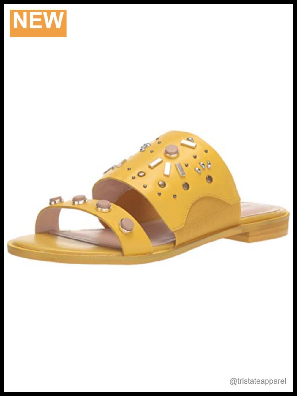 Genuine Leather Slip-On Sandals with Stud Embellishment and Elastic Side Panels